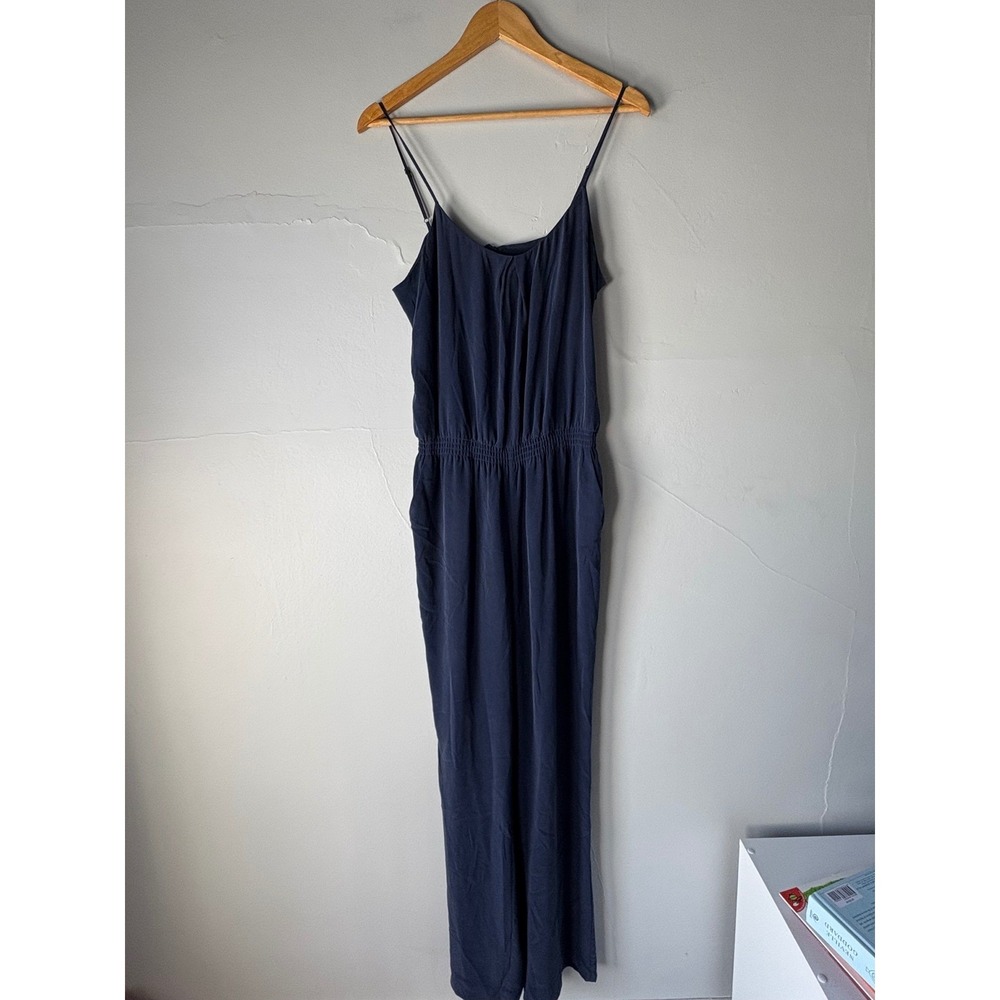 Joie‎ Navy Blue 100% Silk Spaghetti Strap Jumpsuit Size M - Picture 2 of 6